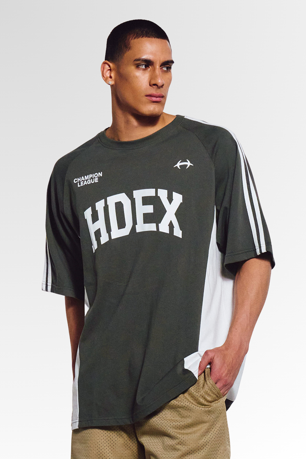 Side Color Block Short Sleeve Khaki