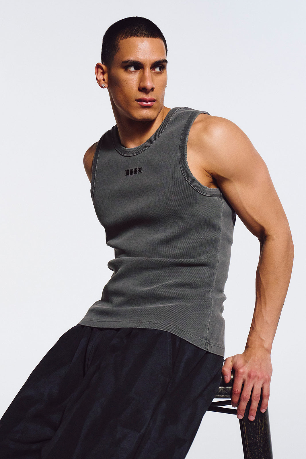 HDEX Essential Ribbed Pigment Body Fit Tank Pigment Charcoal