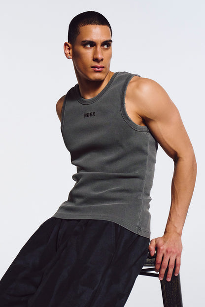 HDEX Essential Ribbed Pigment Body Fit Tank Pigment Charcoal