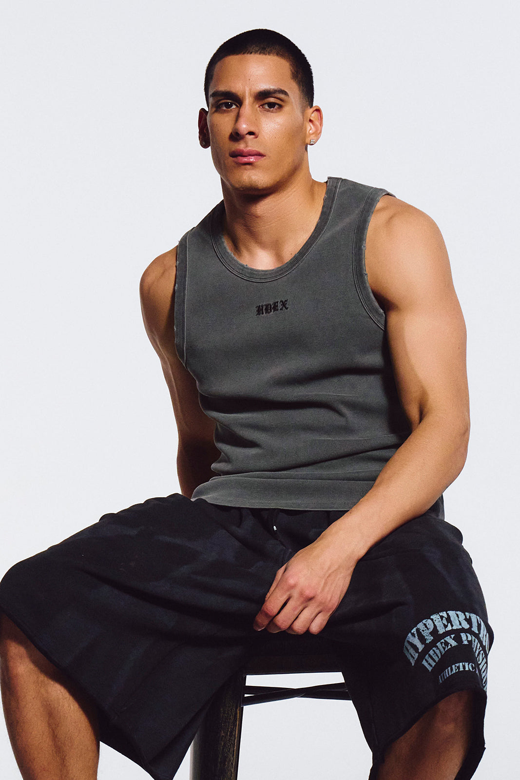 HDEX Essential Ribbed Pigment Body Fit Tank Pigment Charcoal