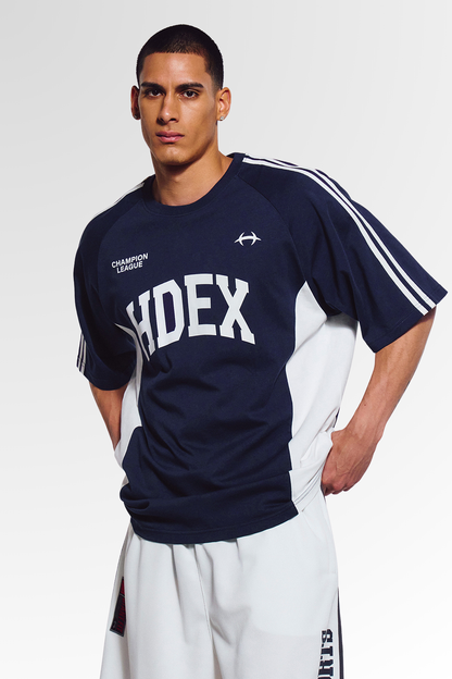 Side Color Block Short Sleeve Navy